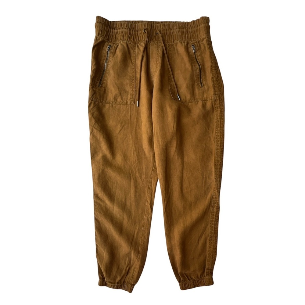 Athleta Cabo Jogger Womens 8 Linen Tan Cropped Coastal Pants‎